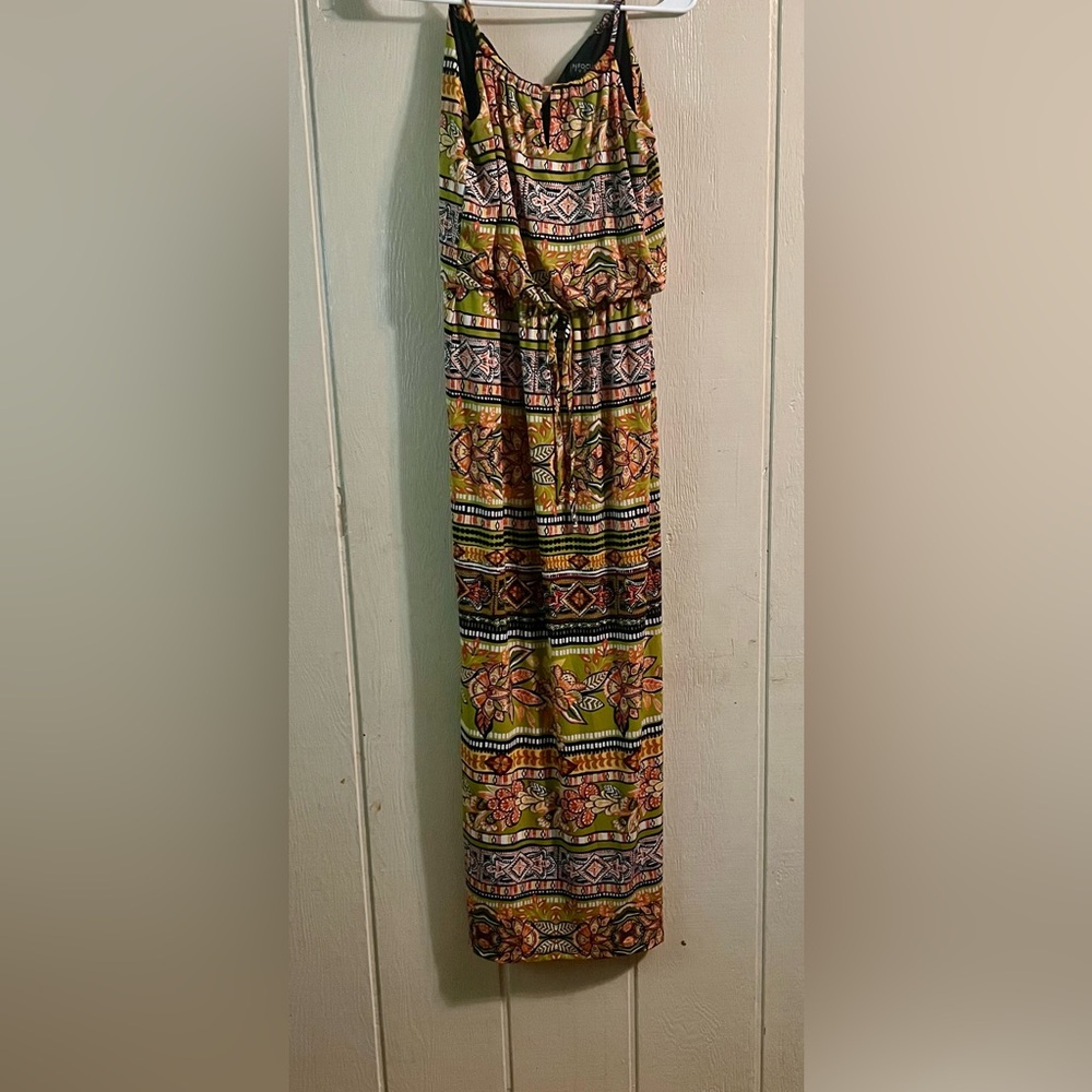 Enfocus Studio Brown and Green Smocked Maxi Dress